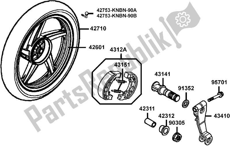 Alle onderdelen voor de F08 - Rear Wheel van de Kymco BA 30 AA AU -People 150 30150 2005